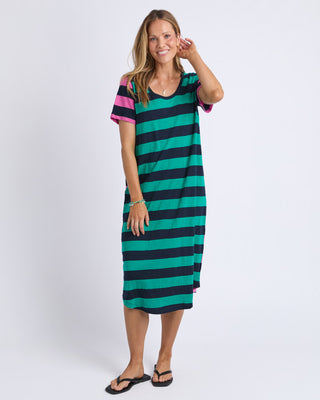 Elm Mercury Stripe Dress - Irish Green & Pink Stripe [sz:size 8]