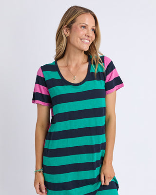Elm Mercury Stripe Dress - Irish Green & Pink Stripe [sz:size 8]