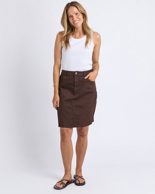 Elm Skirt Denim Belle - Coffee Bean [sz:size 8]
