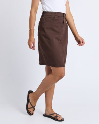 Elm Skirt Denim Belle - Coffee Bean [sz:size 8]
