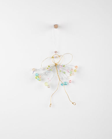 Xmas Storybook Hanging Beaded Angel 15cm - Pink Poppies 
