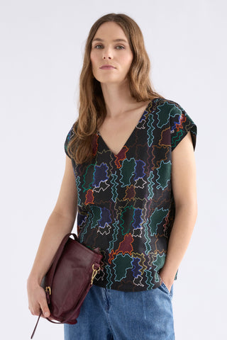 Elk Falme Top - Suma Line Print [sz:size 10]