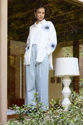 Elk Eiren Relaxed Shirt - White & Lilac Blue | Pink Poppies