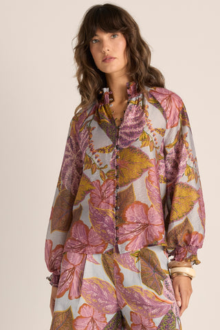 Fate & Becker Daria Shirred Blouse - Leaf Print [sz:size 12]