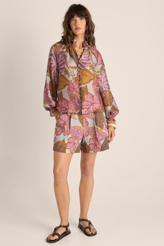Fate & Becker Daria Shirred Blouse - Leaf Print [sz:size 12]