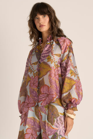 Fate & Becker Daria Shirred Blouse - Leaf Print [sz:size 12]