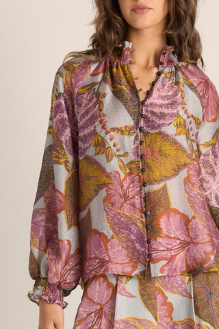 Fate & Becker Daria Shirred Blouse - Leaf Print [sz:size 12]