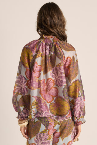 Fate & Becker Daria Shirred Blouse - Leaf Print [sz:size 12]