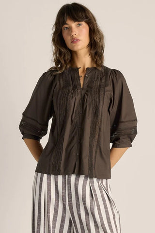 Fate & Becker Freya Lace Trim Blouse - Chocolate [sz:size 12]