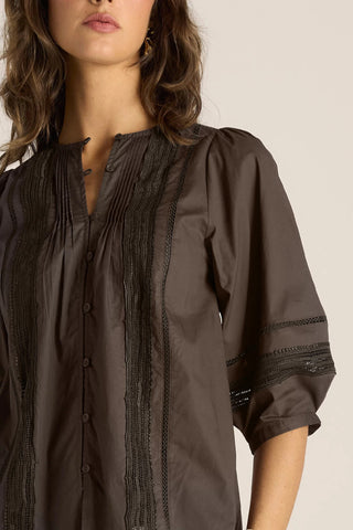 Fate & Becker Freya Lace Trim Blouse - Chocolate [sz:size 12]