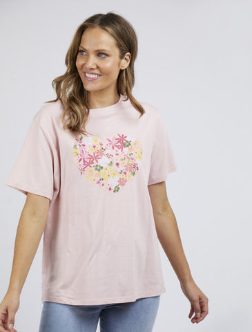 Elm Tee Laura Heart Coral Blush - Pink Poppies 