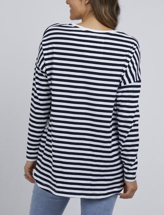 Elm Tee Lauren L/s Stripe Navy - Pink Poppies 