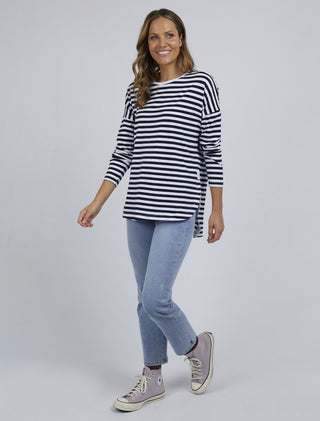 Elm Tee Lauren L/s Stripe Navy - Pink Poppies 