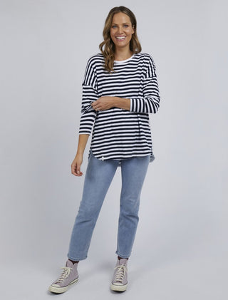 Elm Tee Lauren L/s Stripe Navy - Pink Poppies 