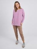 Elm Tee Lauren L/s Stripe Mulberry And White - Pink Poppies 