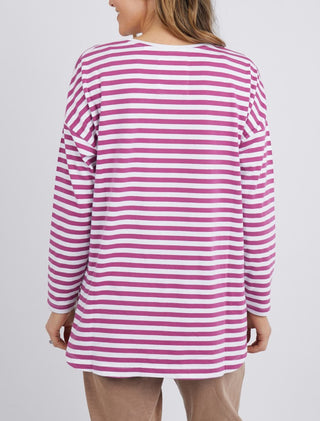 Elm Tee Lauren L/s Stripe Mulberry And White - Pink Poppies 