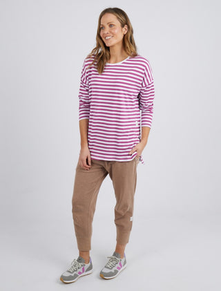 Elm Tee Lauren L/s Stripe Mulberry And White - Pink Poppies 