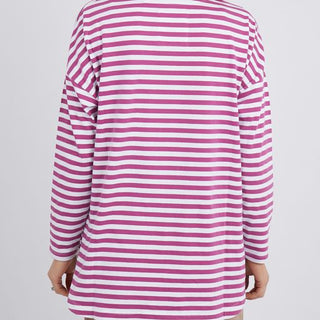 Elm Tee Lauren L/s Stripe Mulberry And White - Pink Poppies 