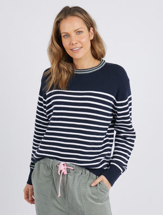 Elm Knit Portia Stripe Navy/white - Pink Poppies 