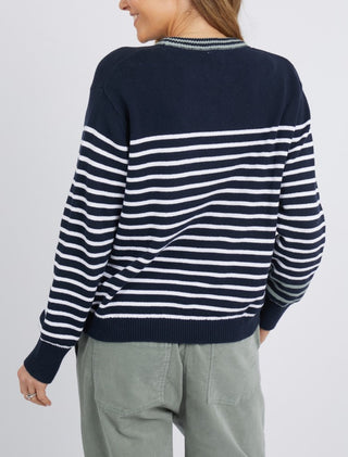 Elm Knit Portia Stripe Navy/white - Pink Poppies 