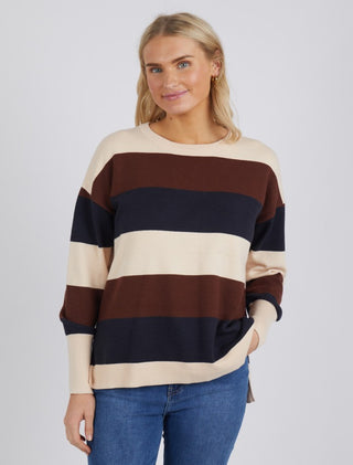 Elm Knit Hallie Stripe Choc/ Navy/ Oatmeal - Pink Poppies 