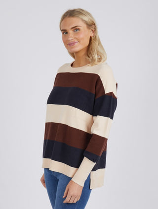 Elm Knit Hallie Stripe Choc/ Navy/ Oatmeal - Pink Poppies 