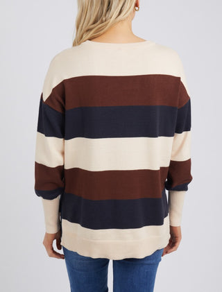 Elm Knit Hallie Stripe Choc/ Navy/ Oatmeal - Pink Poppies 