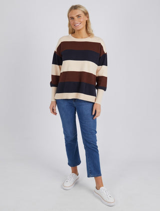 Elm Knit Hallie Stripe Choc/ Navy/ Oatmeal - Pink Poppies 