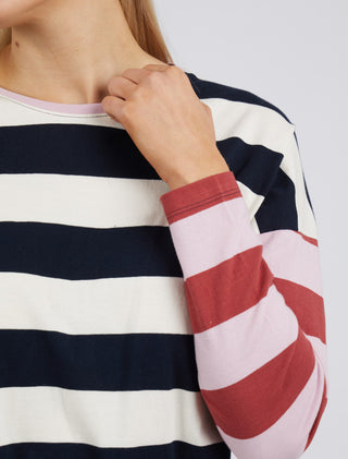 Elm Tee Jetta L/s Stripe Navy - Pink Poppies 