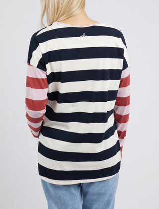 Elm Tee Jetta L/s Stripe Navy - Pink Poppies 