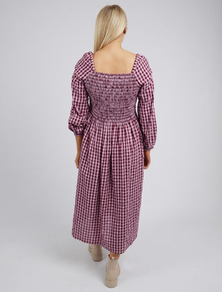 Elm Dress Pippa Check Wine - Pink Poppies 