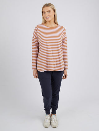 Elm Tee Lauren L/s Stripe Tan & Heather - Pink Poppies 