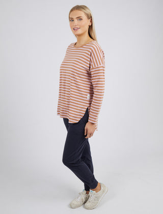 Elm Tee Lauren L/s Stripe Tan & Heather - Pink Poppies 