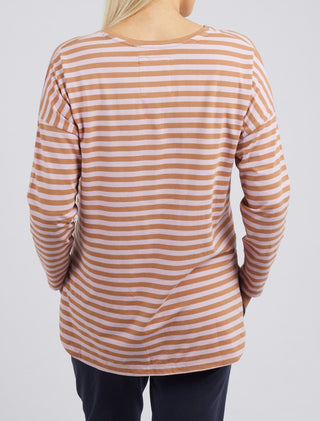 Elm Tee Lauren L/s Stripe Tan & Heather - Pink Poppies 