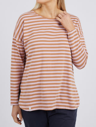 Elm Tee Lauren L/s Stripe Tan & Heather - Pink Poppies 