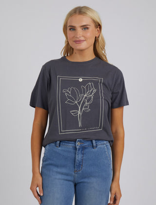 Elm Tee Laurel Charcoal - Pink Poppies 