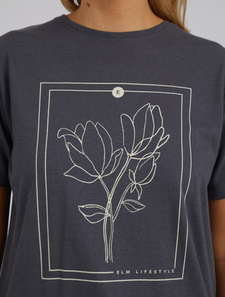 Elm Tee Laurel Charcoal - Pink Poppies 