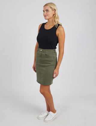 Elm Skirt Denim Belle Khaki [sz:size 8]