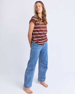 Foxwood Manly Stripe Tee - Choc/white Stripe [sz:size 8]