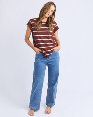 Foxwood Manly Stripe Tee - Choc/white Stripe [sz:size 8]