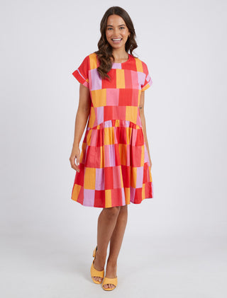 Elm Dress Soliel Check - Pink Poppies 