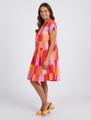 Elm Dress Soliel Check - Pink Poppies 