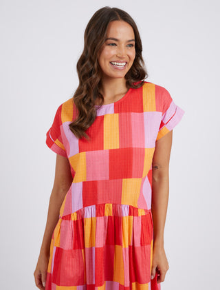 Elm Dress Soliel Check - Pink Poppies 