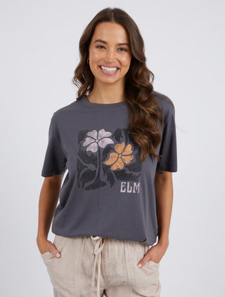 Elm Tee Acacia Washed Black - Pink Poppies 