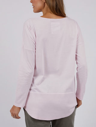 Elm Tee Rib L/s Powder Pink - Pink Poppies 