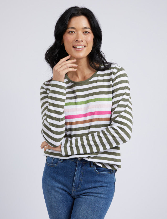 Elm Tee Ls Harmony Khaki/white Stripe | Pink Poppies