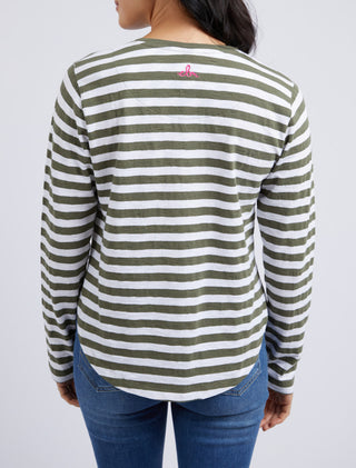 Elm Tee Ls Harmony Khaki/white Stripe [sz:size 10]