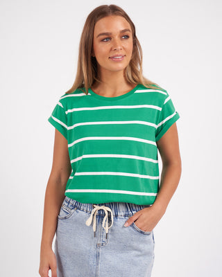 Foxwood Tee Manly Stripe Bright Green & /white [sz:size 8]