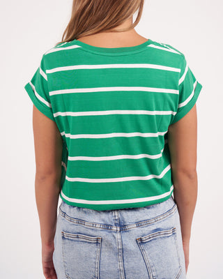 Foxwood Tee Manly Stripe Bright Green & /white [sz:size 8]