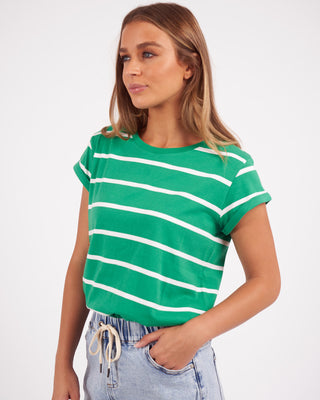 Foxwood Tee Manly Stripe Bright Green & /white [sz:size 8]